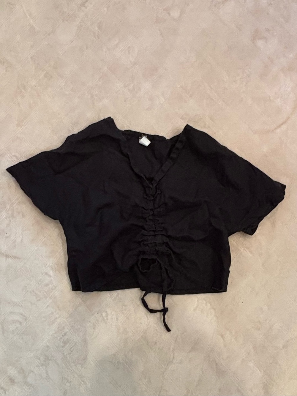 Black Drawstring Front Crop Top